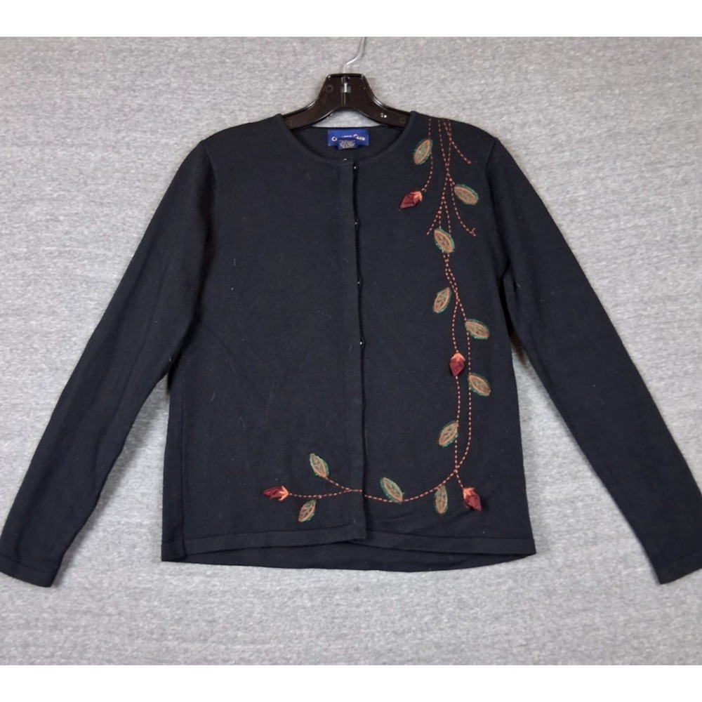 Charter Club Womens Sweater S Back Embroidered‎ Leaf Cardigan Grannie Cottage